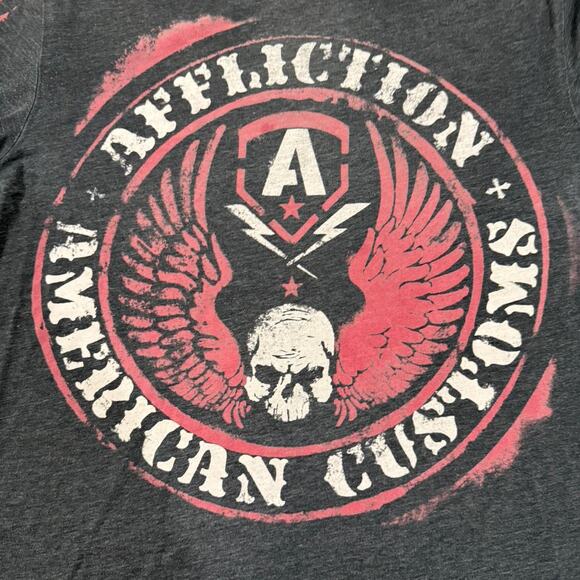 Affliction American Customs Skull Eagle Tee – Size M – Charcoal / Red Graphic - Picture 2 of 6